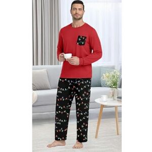 Men's Pajama Set Sleepwear Lightweight Long Sleeve Black /Red